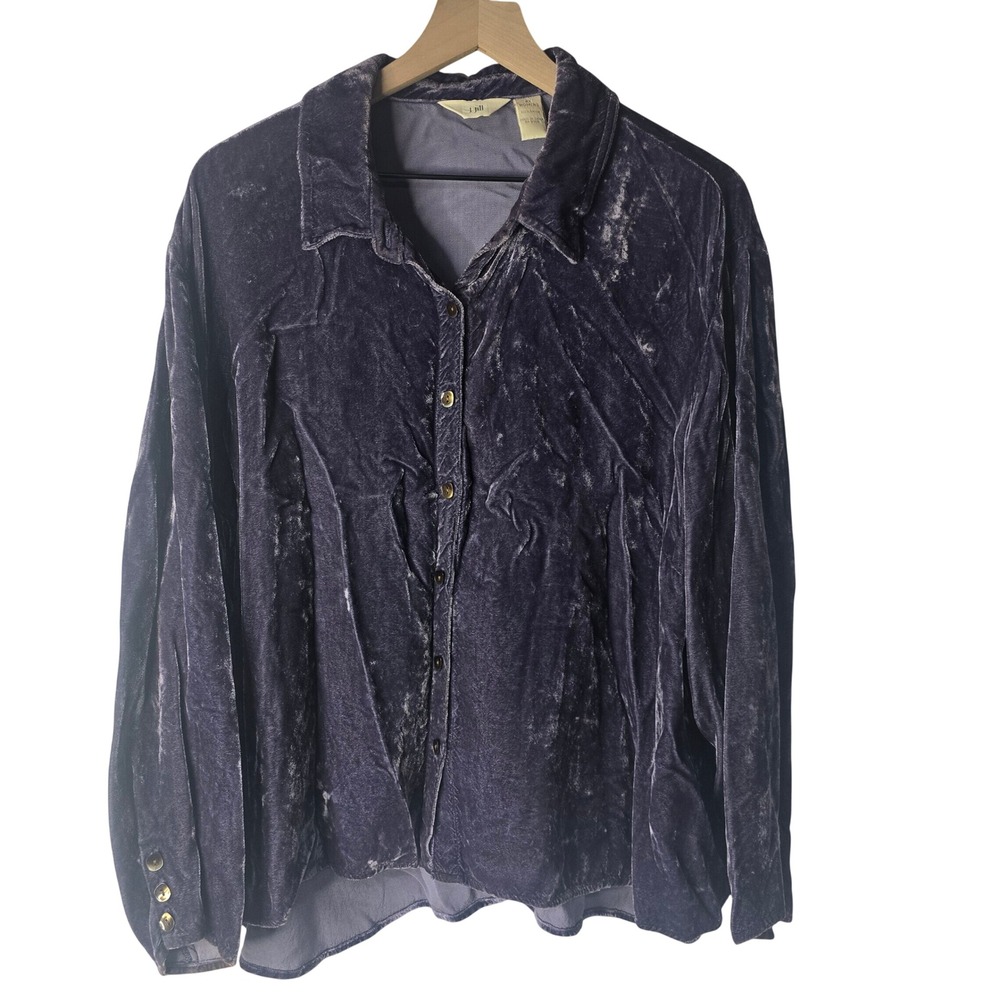 J. Jill Crushed Velvet Button Down Top Women 4X Purple Rayon Whimsigoth Luxe